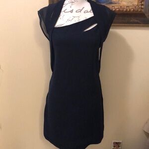 💙 The Kooples Contemporary minimalist cut out sheer cap sleeved back zip dress